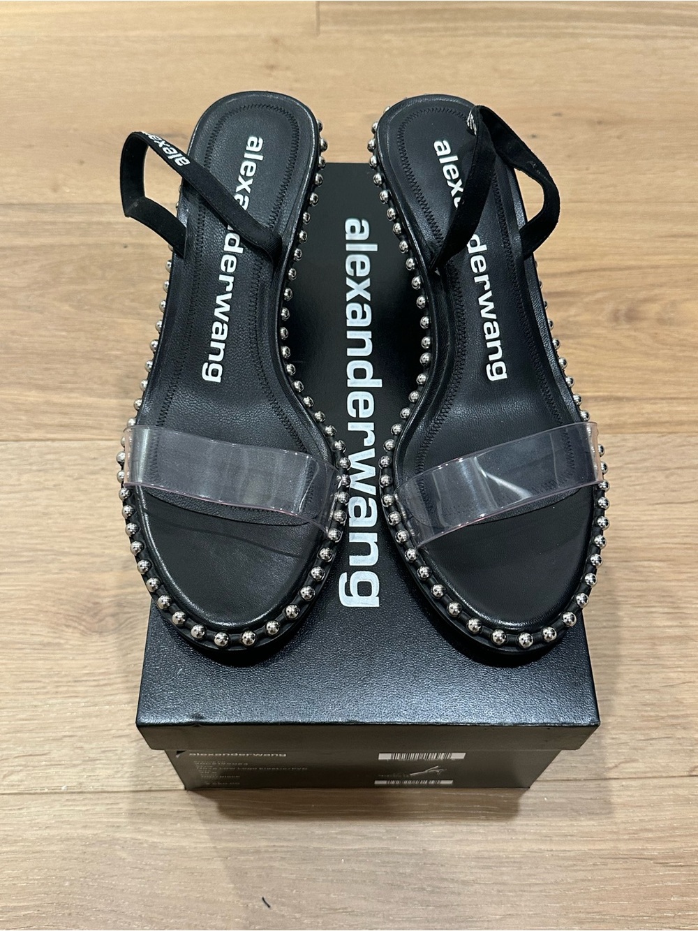 Alexander Wang “Nova Low Heel” Black Slingback Sandals with Stud Accents